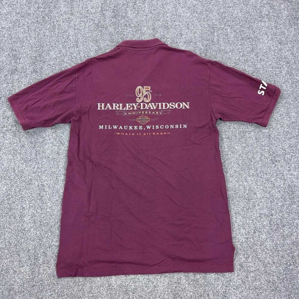 Vintage Harley Davidson Polo Shirt Mens L Red Purple Cotton 95th Anniversary